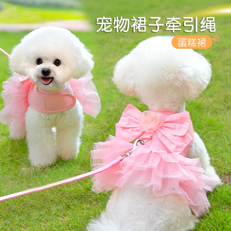 Elegante conjunto de correa de arnés de malla para mascotas, adorable diseño de falda de tul, perfecto para paseos de perros y gatos a la moda para perros pequeños - imagen 2