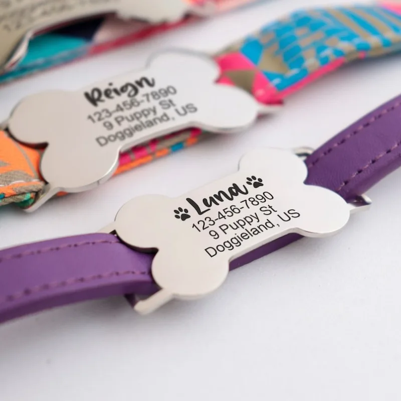Etiqueta de identificación personalizada para mascotas, etiquetas de nombres grabadas deslizantes de acero inoxidable, accesorios para Collar, colgante, etiquetas para perros grabadas gratis - imagen 4