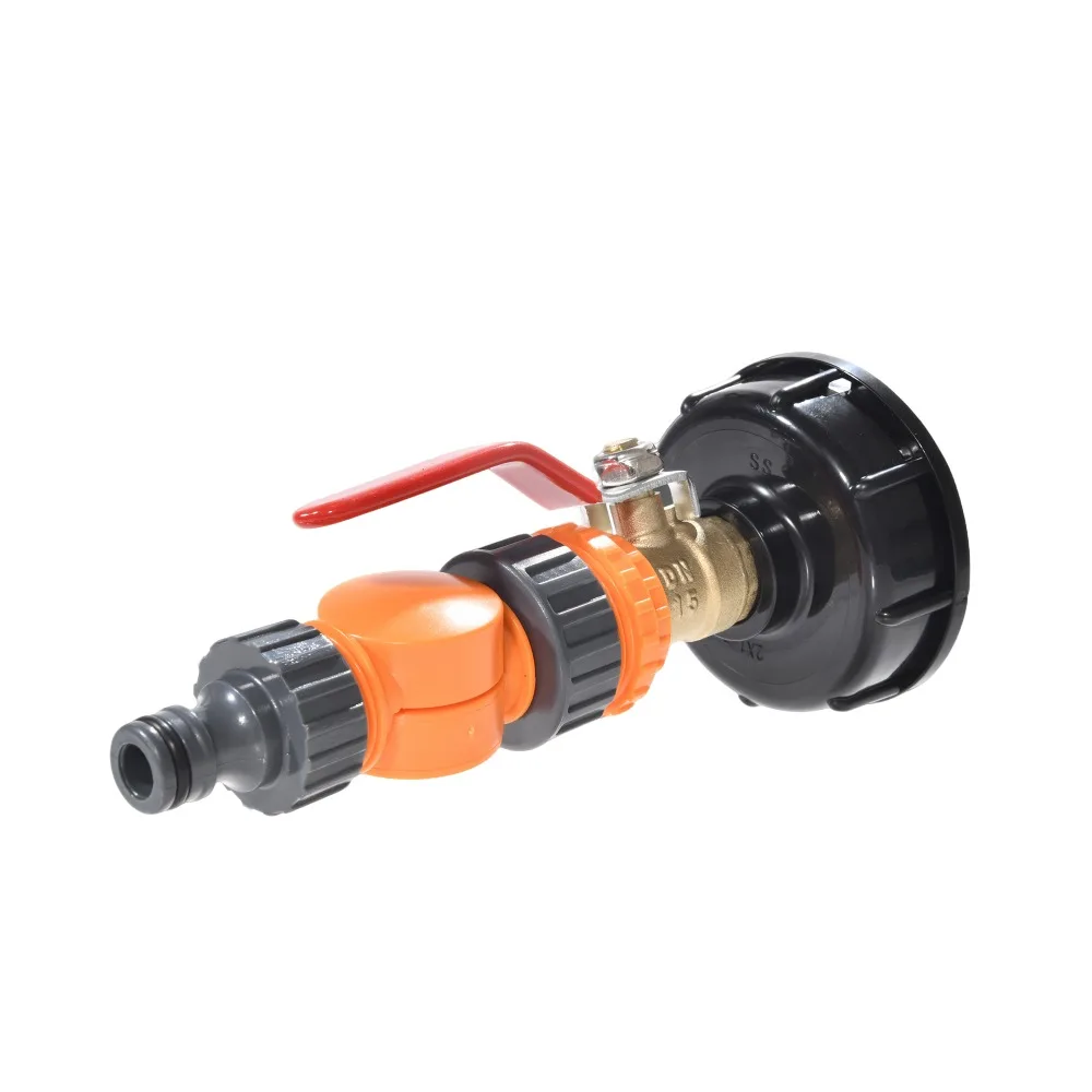 Adaptador de tanque IBC, conector de manguera de S60x6 a 16mm con válvula de grifo ajustable, conexión rápida para riego de barril de lluvia - imagen 4