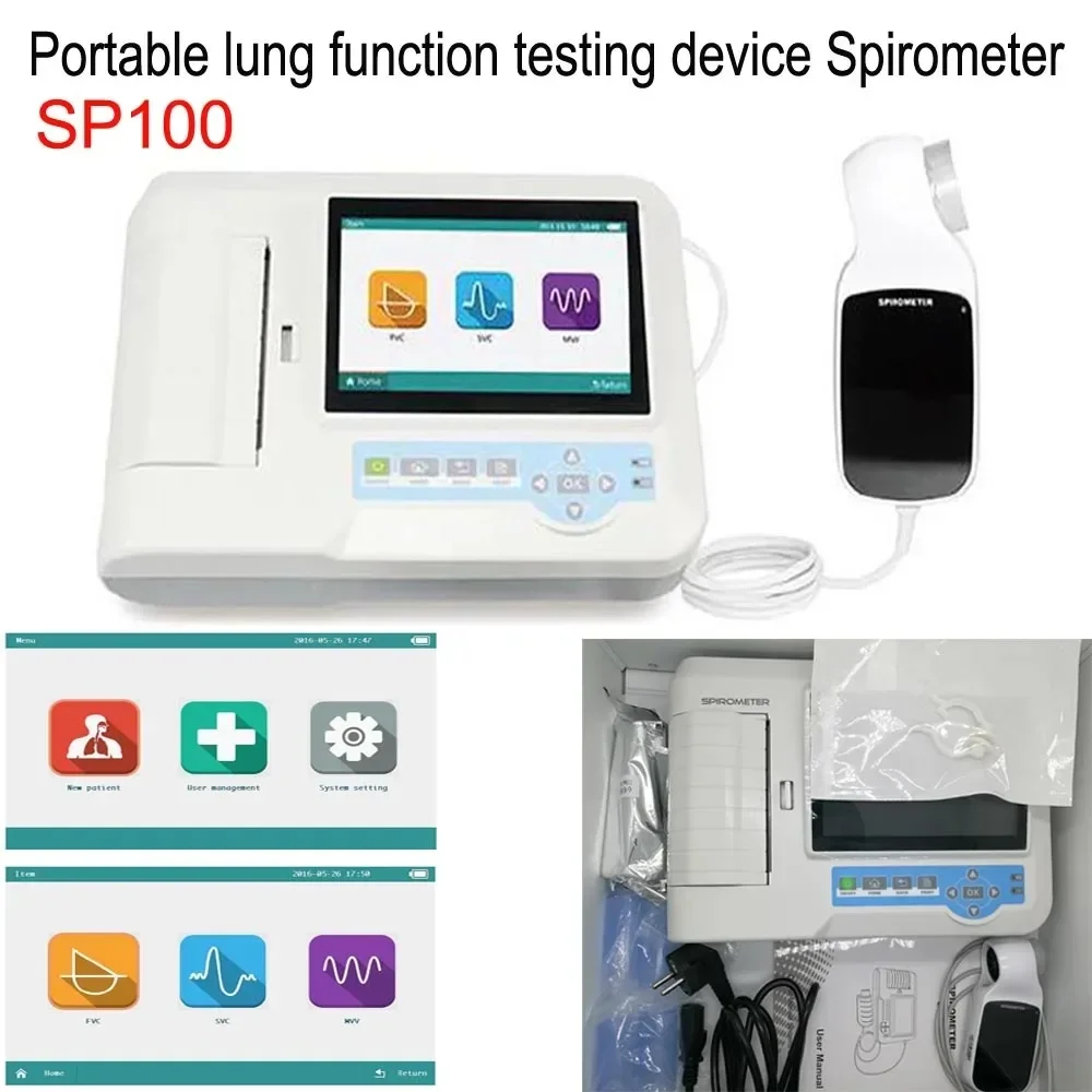 Espirómetro digital Pantalla táctil de 7 "FVC VC SVC MVV Función pulmonar Dispositivo de diagnóstico de respiración pulmonar y boquillas - imagen 4