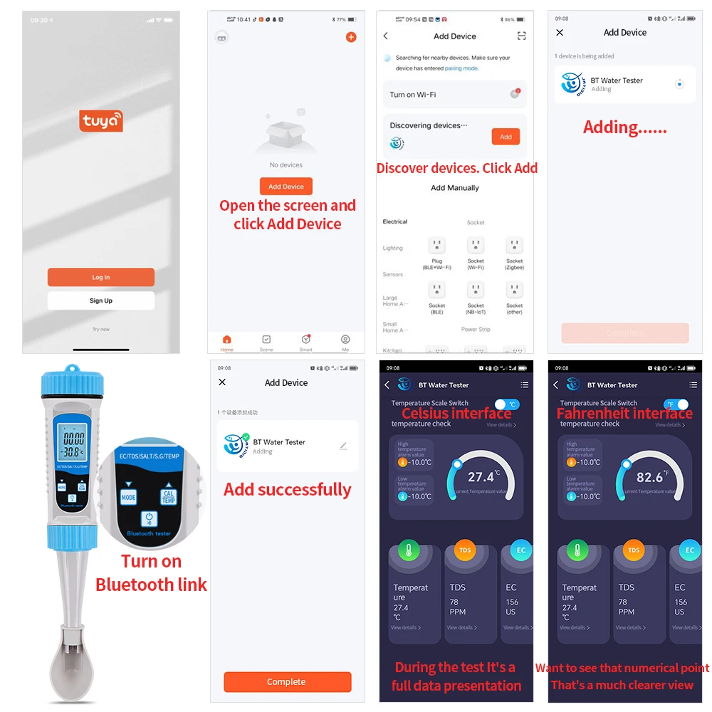 Probador Digital de Calidad del Agua 5 en 1 con Bluetooth, EC TDS, medidor de temperatura de SALT S.G, Detector de prueba de agua con retroiluminación para acuicultura doméstica - imagen 4