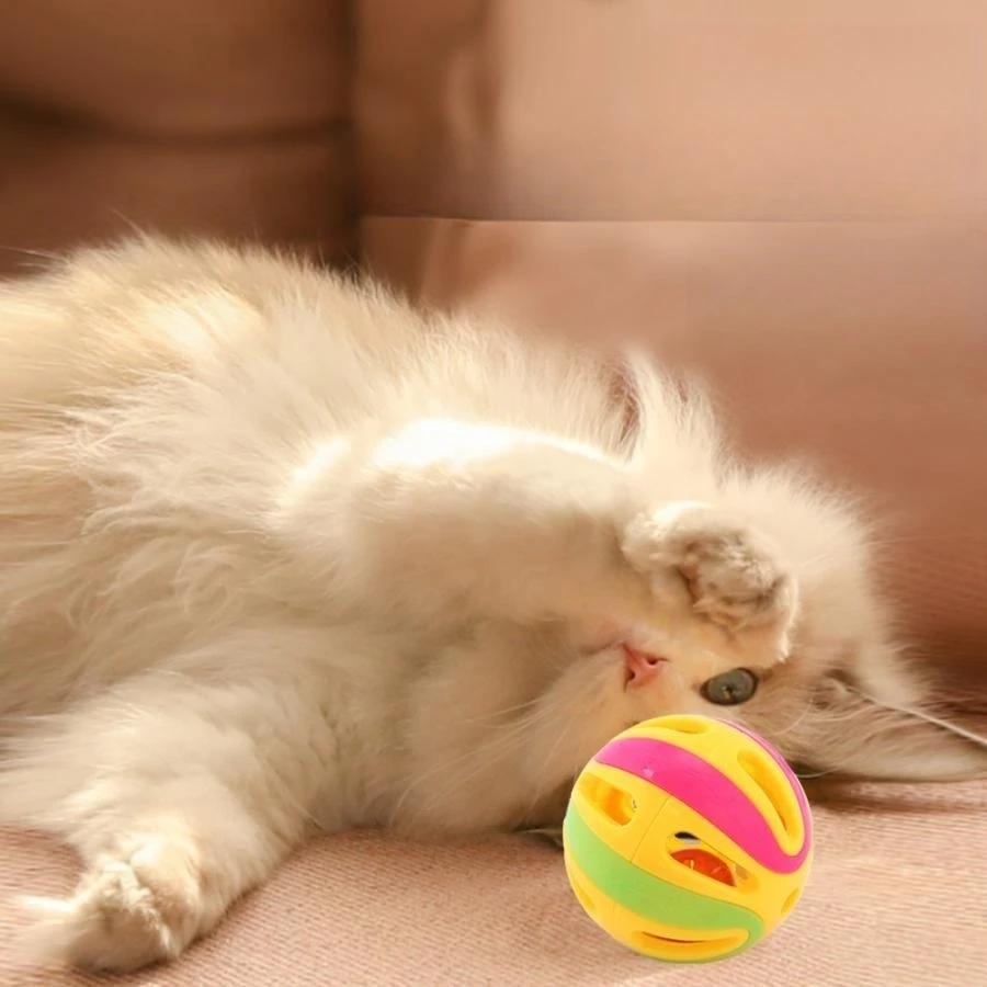 Bola a cuadros con campana para gato, juguete de plástico para mascotas, a granel - imagen 4