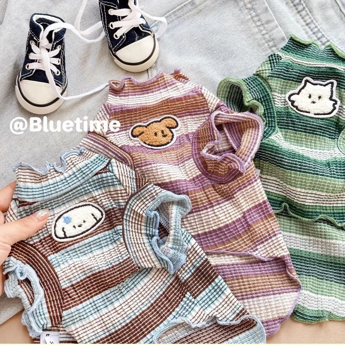 Cool Summer Vest Shirt para perros con rayas elegantes y comodidad Ropa para perros pequeños Teddy Yorkshire Ropa de Pomerania - imagen 3