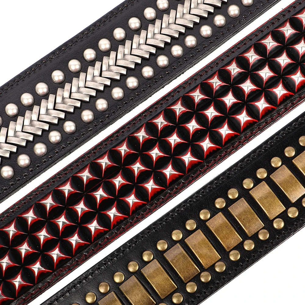 Collar para perro de 2 pulgadas de ancho, collares para perros grandes de cuero auténtico, Collar con tachuelas para mascotas, duradero para perros medianos y grandes, Bulldog Francés, Pug - imagen 3