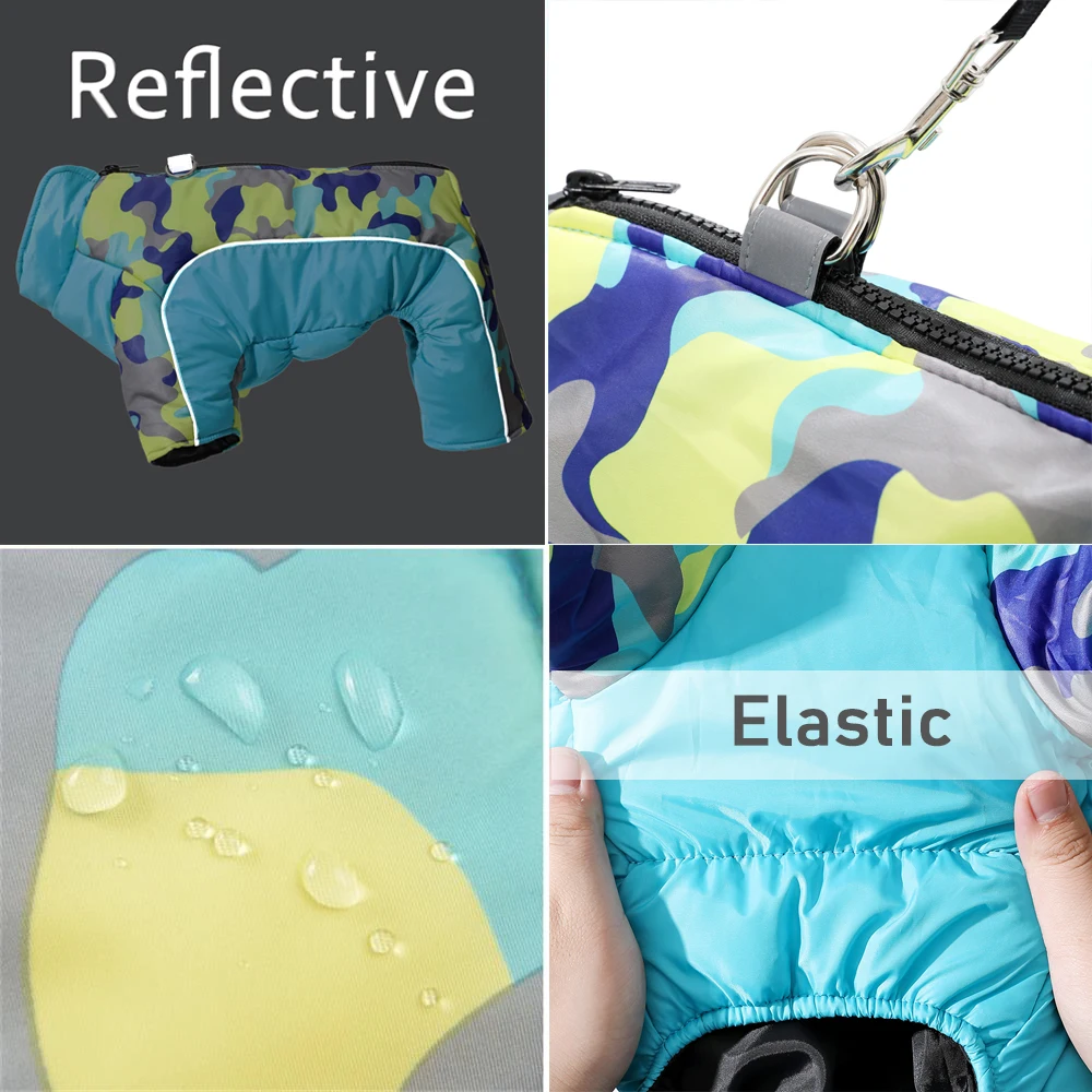 Ropa reflectante de invierno para perros, mono para perros pequeños y medianos, chaqueta cálida impermeable para cachorros, monos para mascotas Chihuahua - imagen 3
