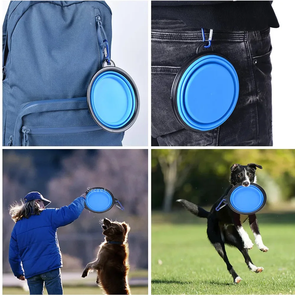 Pet folding silicone bowl Outdoor camping travel bowl Foldable portable puppy cat food container Feeder can hang dog food bowls - imagen 4