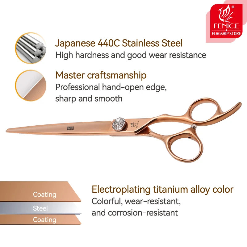 Fenice JP440C-Juego de tijeras para el cuidado de mascotas, 7/7,5/8 pulgadas, rectas, curvadas, más finas, para peluquero canino - imagen 5
