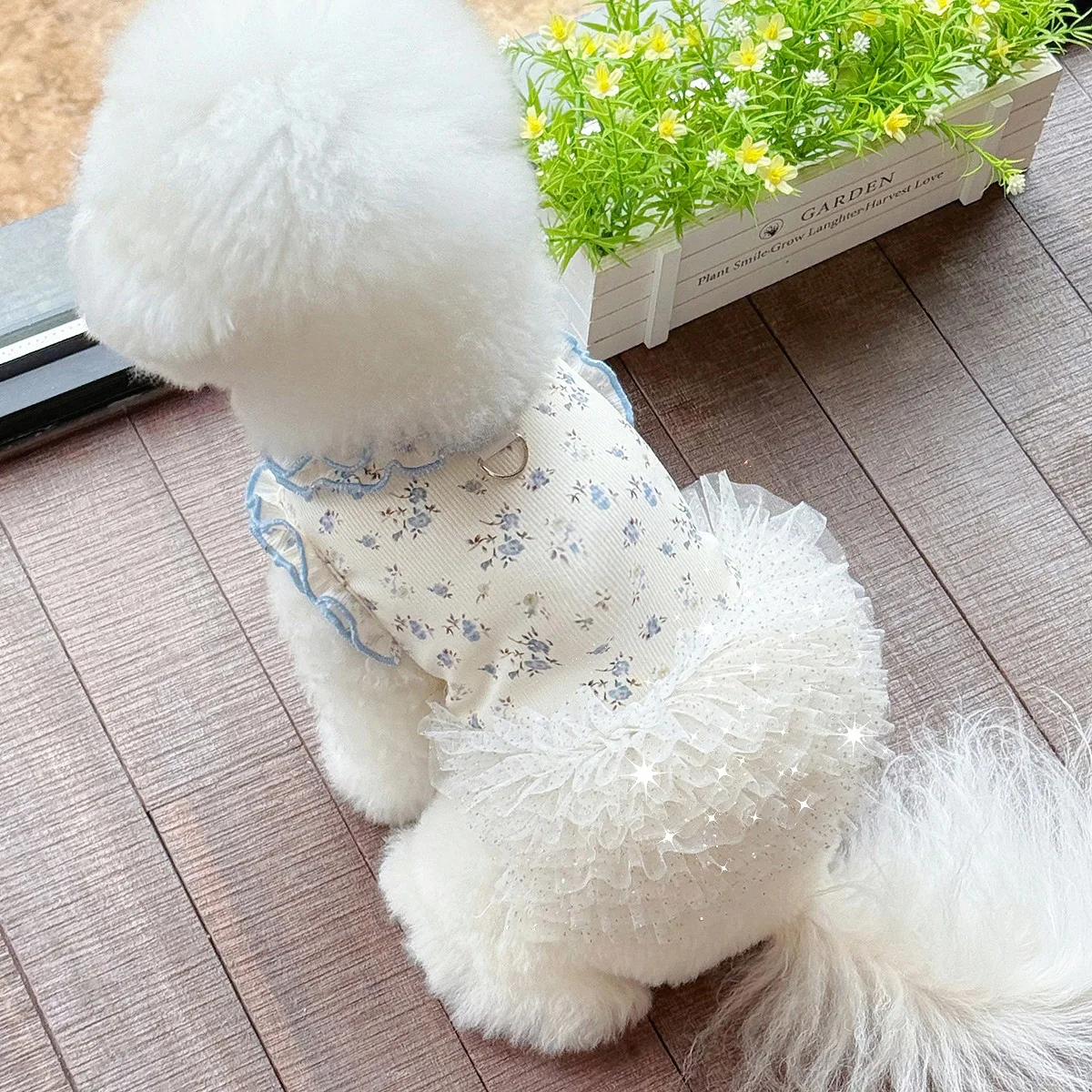 Vestido de malla floral manga volante para perros mini - imagen 3