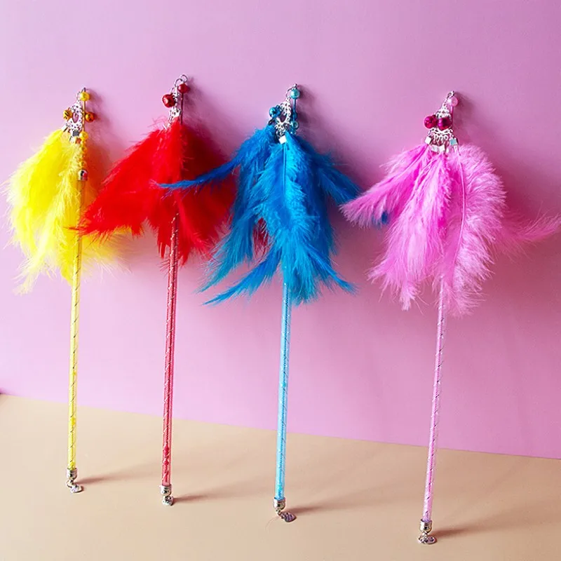 Juguete para gatos con plumas, palo de rompecabezas para gatos, juguetes para gatos con plumas coloridas, palo con mango retráctil interactivo, juguete para gatos con campana, productos para mascotas