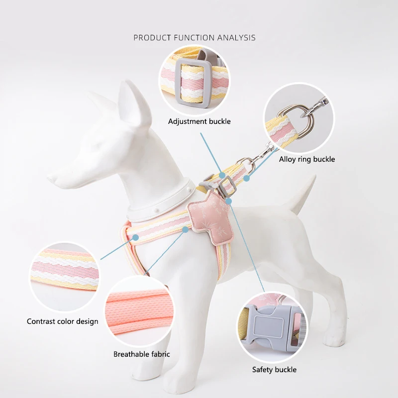 Nuevo pecho y espalda de dopamina, bonito cofre de perro a la moda y luz trasera y cómodo sillín, pecho y espalda, correa para caminar para perros - imagen 3