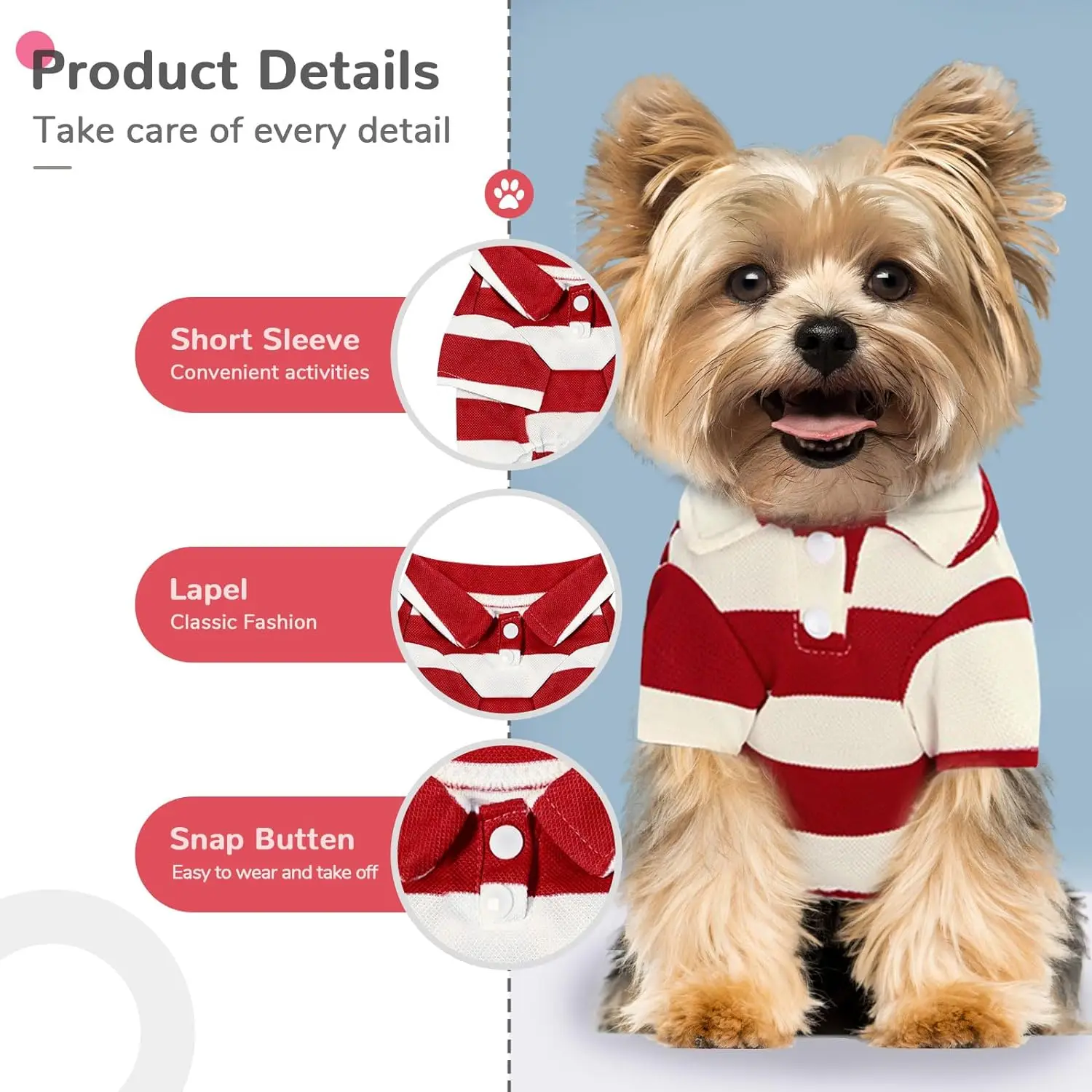 Camisa a rayas para perros, Polos transpirables, ropa de verano para perros pequeños y medianos, gatos, niñas, niños, cachorros, Chihuahua, Yorkie, ropa para mascotas - imagen 4