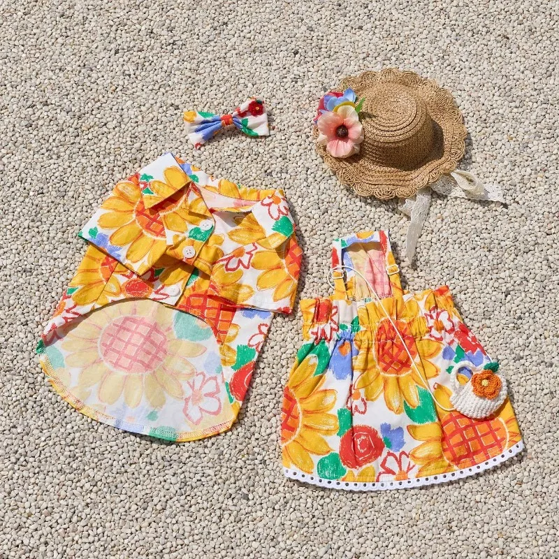 Camisa sin bolsa INS para perros pequeños, disfraz con estampado de girasoles, ropa para cachorros y mascotas, ropa suave Premium, vestido para cachorros