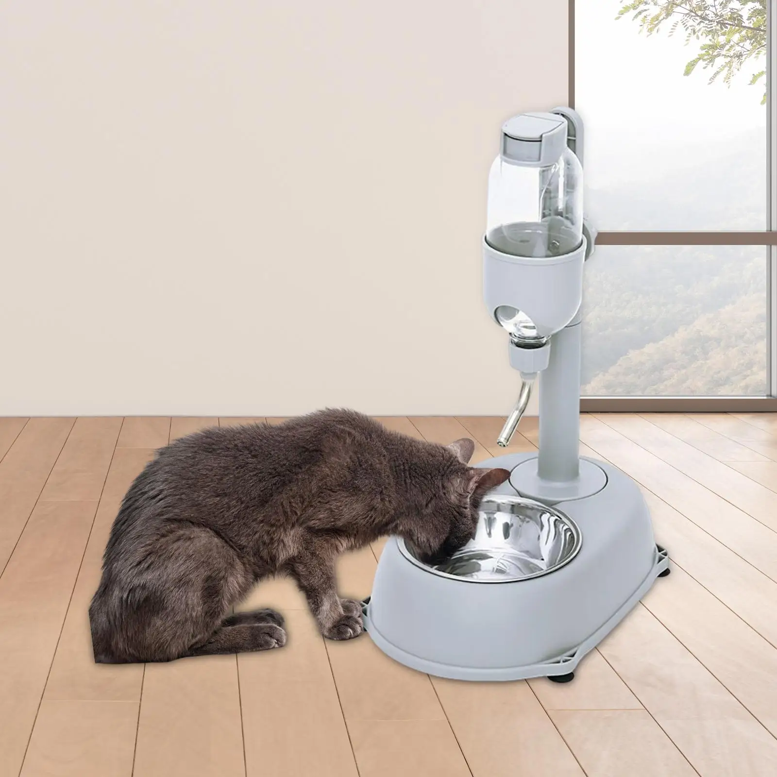 Portable Pet Drinker, Removable Food Bowls, 500ml Water Bottle, Bottom Pet Bowls