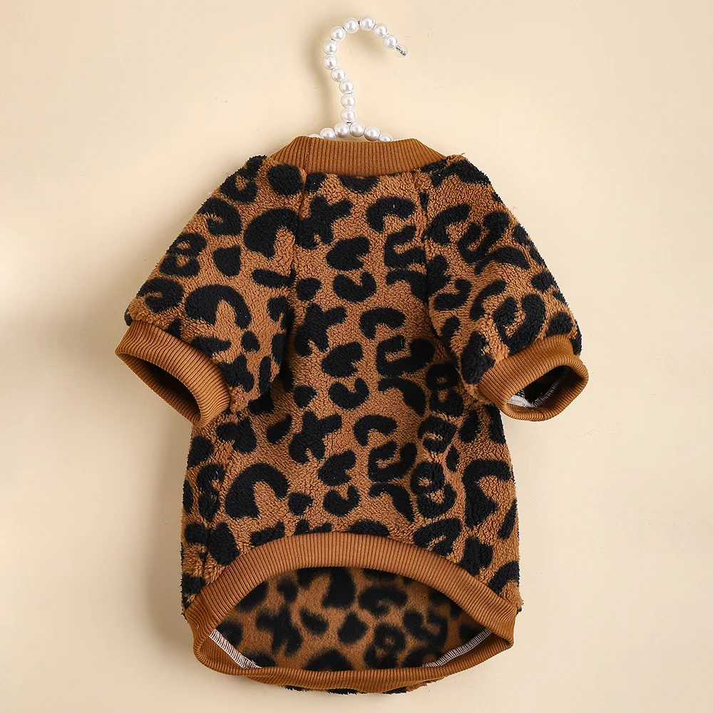 Mono para mascotas cálido, sudadera con capucha de manga de felpa para mascotas, jersey para cachorros, suéter para mascotas, suéter para invierno con estampado de leopardo, Bulldog Francés, cálido para invierno - imagen 4