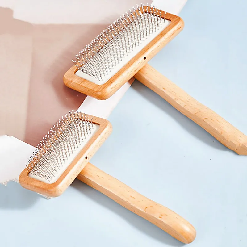 Cepillo de madera para perros, peine para quitar el pelo de mascotas, peine de mango cómodo para limpieza de nudos de pelo de gato, cepillo de masaje para gatos - imagen 2