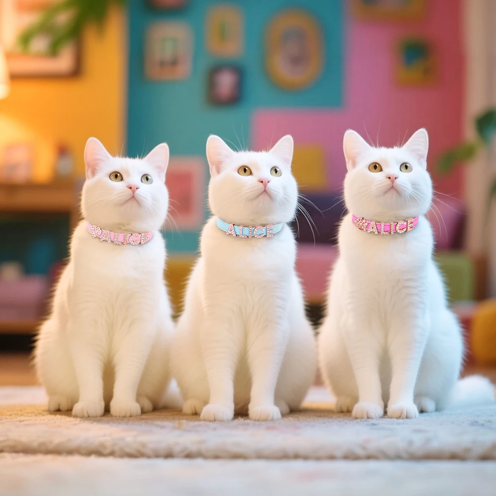 Collar personalizado con nombre de gato, collares ostentosos con diamantes de imitación para cachorros y perros, dijes de letras con nombre gratis, accesorios antipérdida para mascotas, color rosa