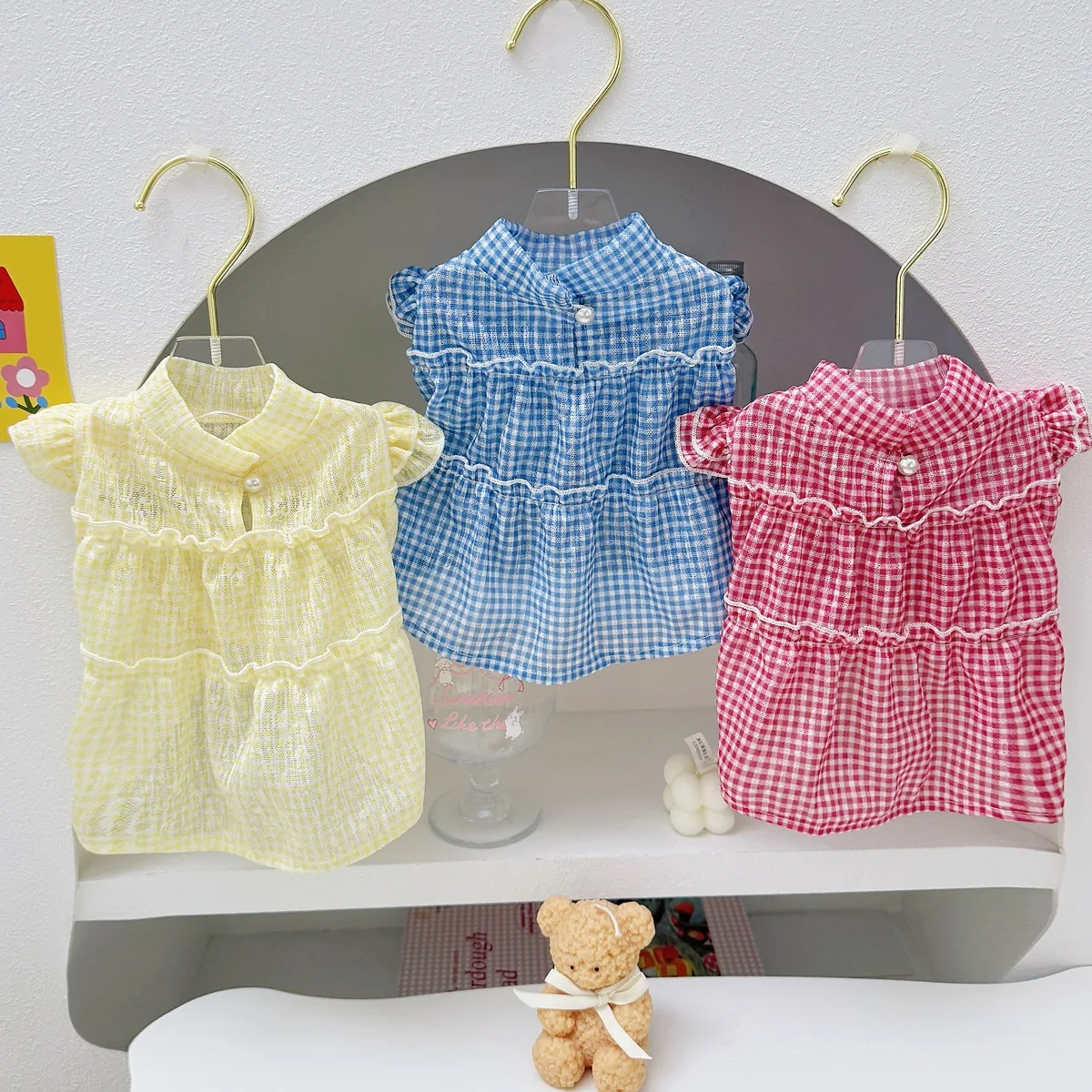 Vestido para perros princesa a cuadros suave – Doble capa mangas volantes - imagen 5