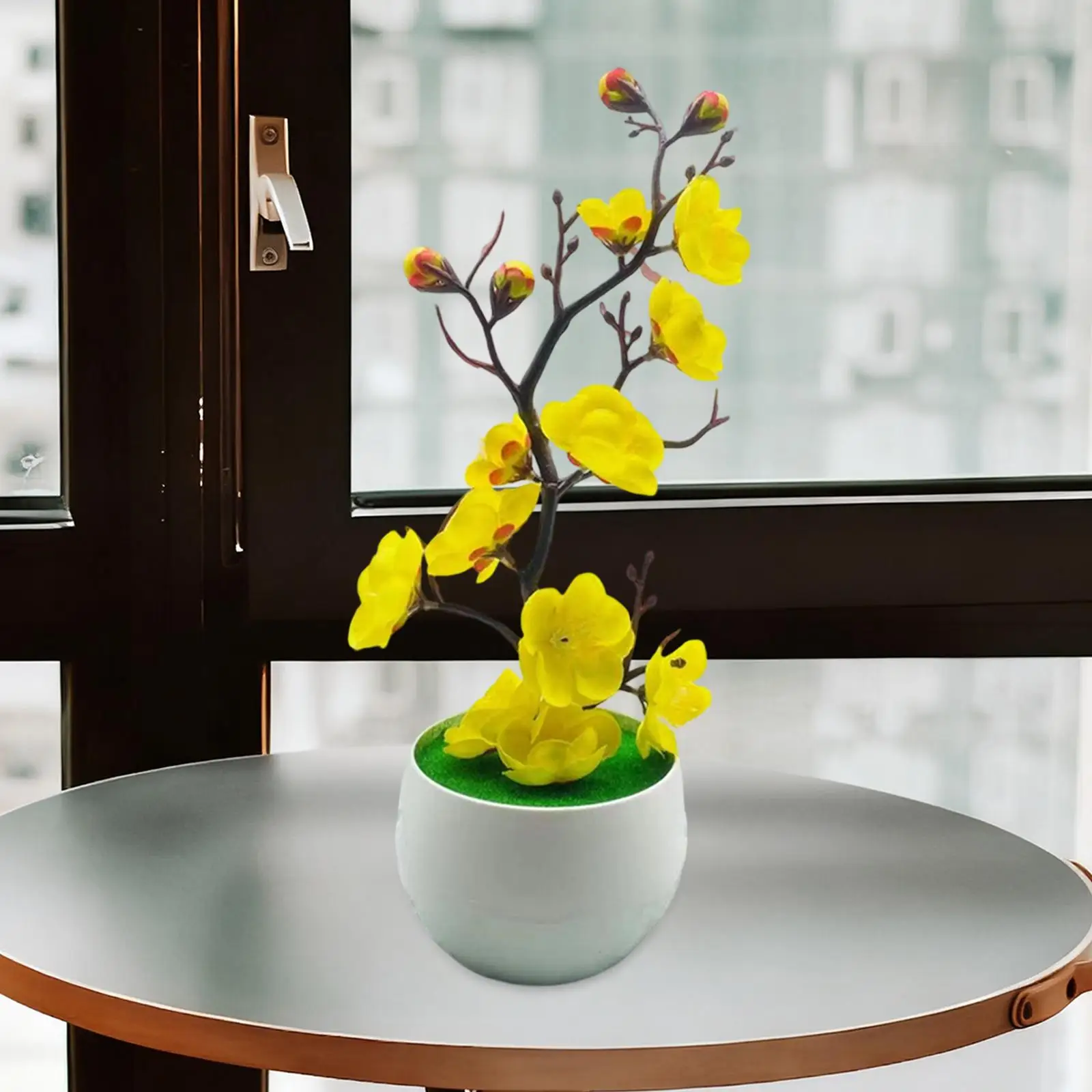 Maceta de bonsái de flores artificiales, flor en maceta realista, flor de simulación ligera con florero para mesa de boda - imagen 2