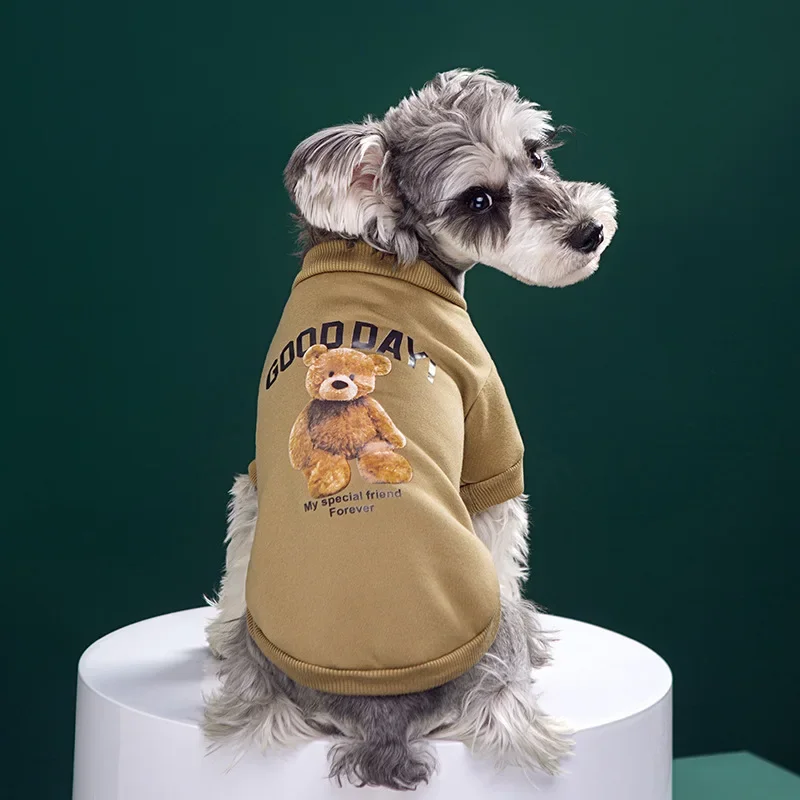 Otoño e Invierno cálido lindo oso INS Sudadera con capucha de terciopelo fino perro gato Teddy ropa para mascotas camisa Base para perros ropa para cachorros pequeños - imagen 4