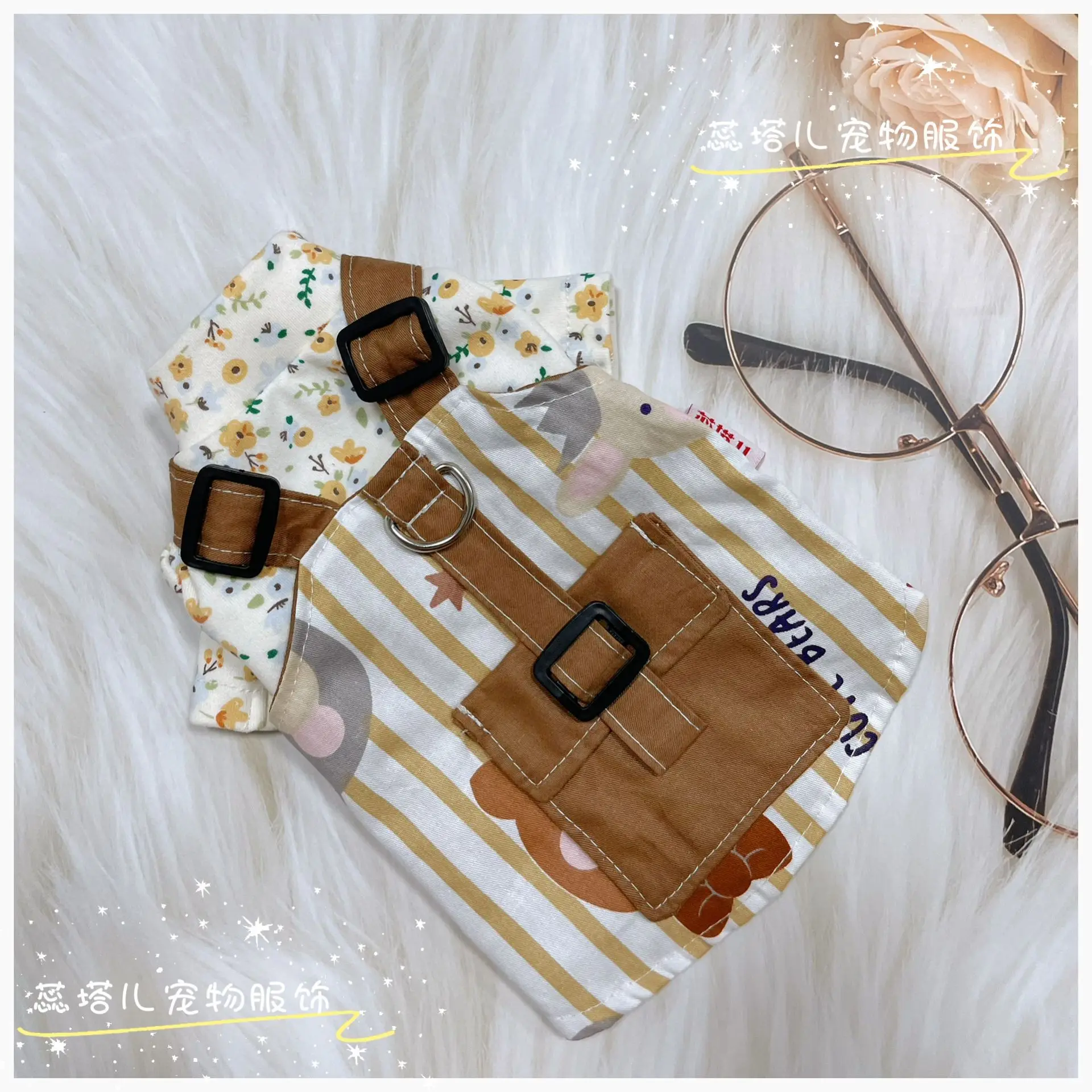 Falda con tirantes para perro, camisa con parte inferior Floral, ropa de trabajo de algodón puro para mascotas, chaleco, conjunto de oso, vestidos para perros pequeños, ropa para cachorros - imagen 4