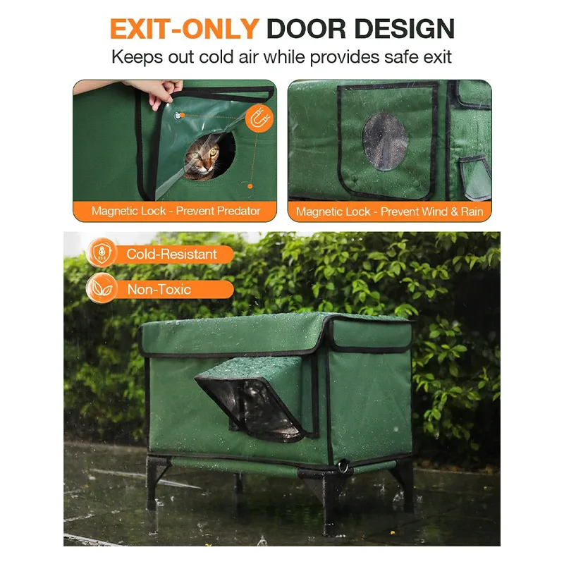 Casa para gatos impermeable al aire libre, casa para gatos de invierno cálida y calentada, tienda nido plegable para gatos con aislamiento para exteriores, tienda para dormir Extra grande para mascotas - imagen 4