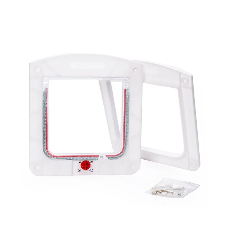 Puerta con solapa para gato de 2 colores con cerradura de seguridad de 4 vías, interruptor controlable, puerta de plástico ABS transparente para cachorros y gatitos, puerta de seguridad - imagen 4