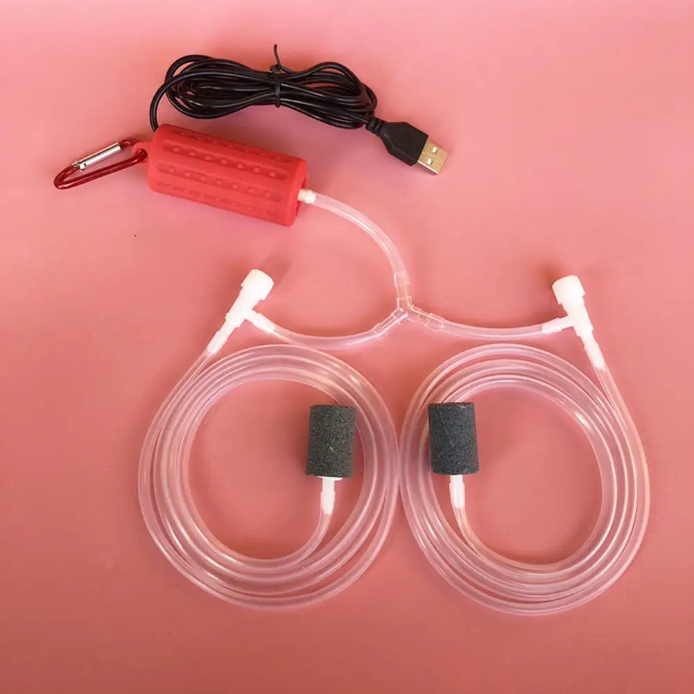 Mini bomba de oxígeno con piedra de aire doble para acuario, bomba de aire silenciosa, carga USB, ahorro de energía, accesorios para peceras - imagen 4