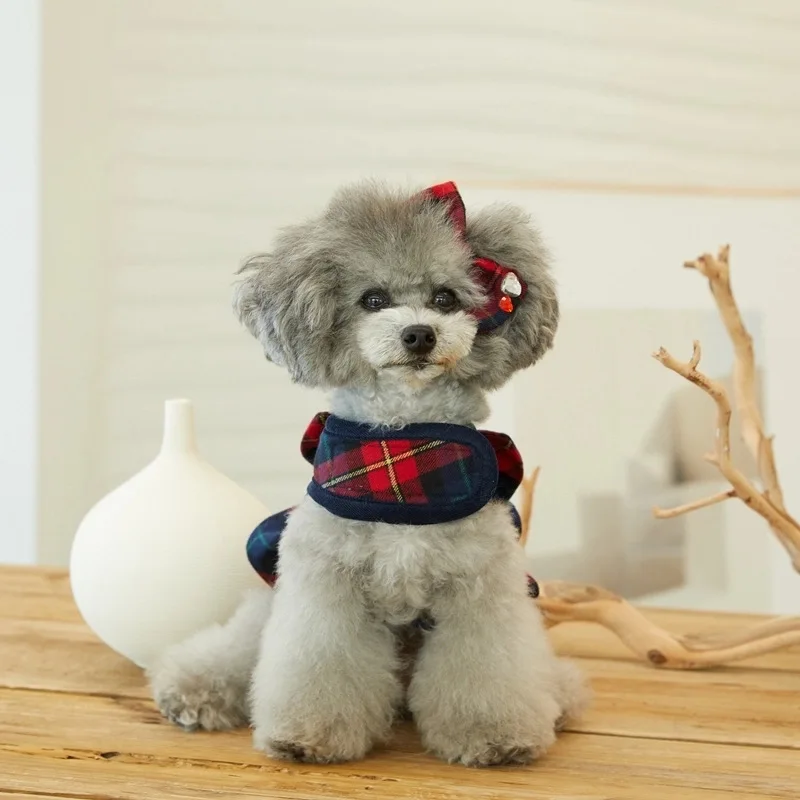 Pet Navidad Año nuevo mascota a cuadros perro correa para el pecho tirar cuerda caminar perro gato ropa chaleco tirar cuerda sombreros - imagen 2