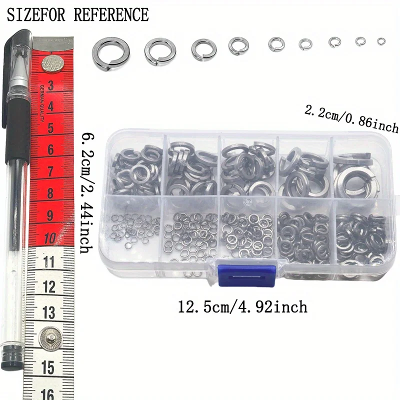 310/620 piezas kit surtido de arandelas de resorte de acero inoxidable 304, 9 tamaños M2 M2.5 M3 M4 M5 M6 M8 M10 M12 - imagen 5