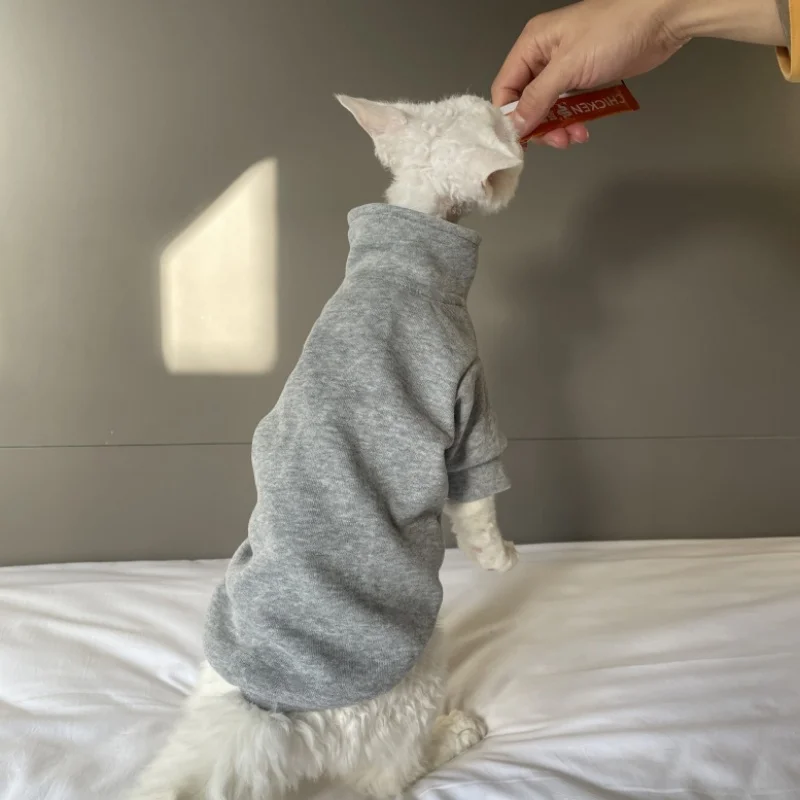 High-neck Grey Zip-up Sweatshirt for Sphinx Cat in Winter Warm Coat for Hairless Cat Autumn Spring Soft Loungewear for Devon Rex - imagen 5