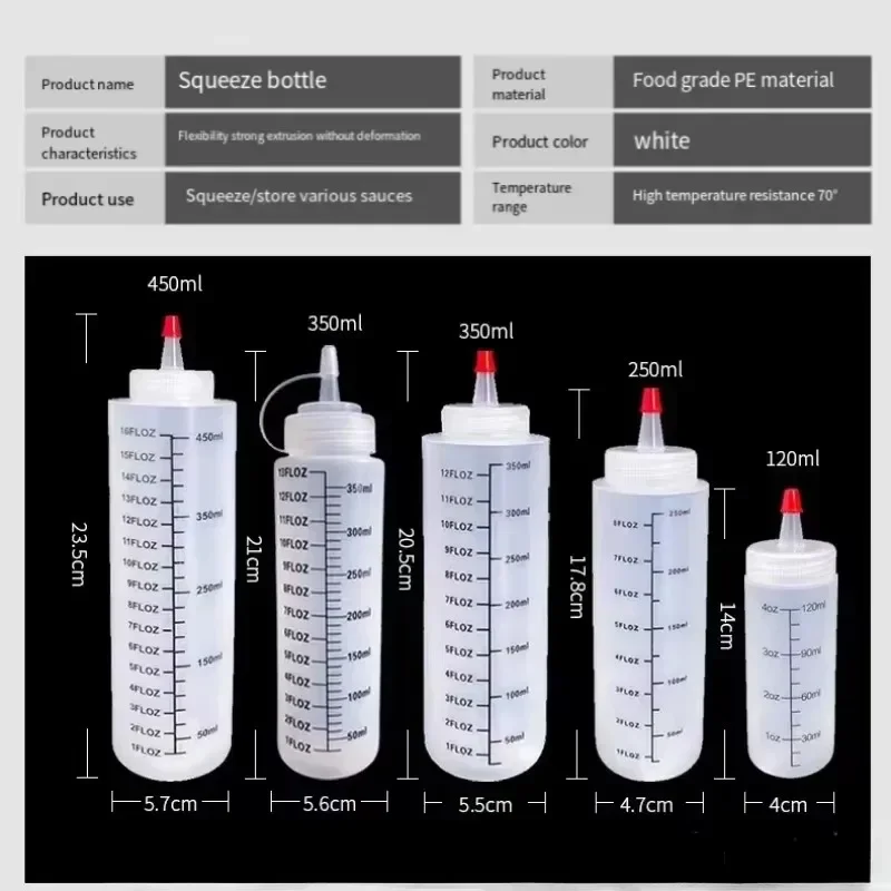 Botella exprimible de plástico rellenable con punta de aguja, escurrible y a prueba de fugas, para salsa de ensalada, 120/250/350/450ml, 1 unidad - imagen 3
