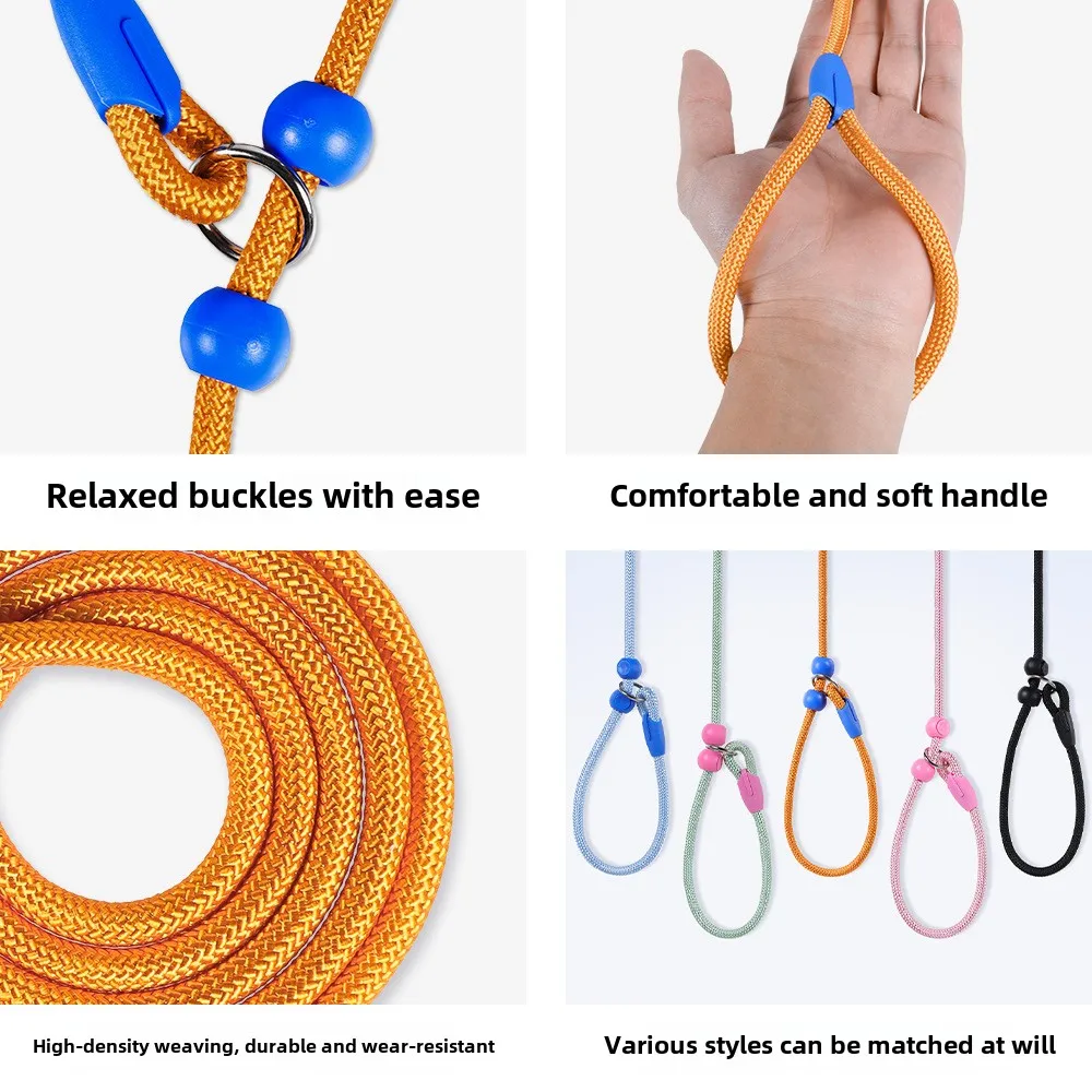 Cuerda redonda de entrenamiento para perros y mascotas, Collar de cadena P de nailon ligero, ajustable para perros pequeños y medianos, correa para caminar, suministros para mascotas, 150cm - imagen 2