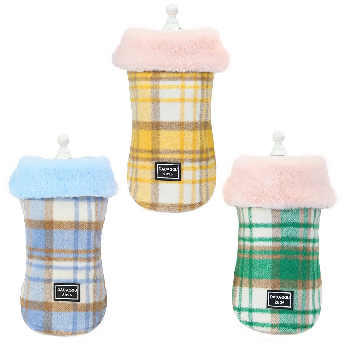 Ropa de otoño e invierno, abrigo a cuadros para mascotas, ropa para perros, abrigo pesado de lana, ropa para mascotas, ropa para cachorros malalteses Yorkshire - imagen 3