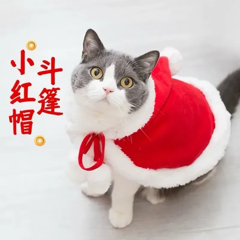 Capa navideña para gatos, disfraz divertido de transformación para perros pequeños, chal rojo, ropa para mascotas - imagen 3