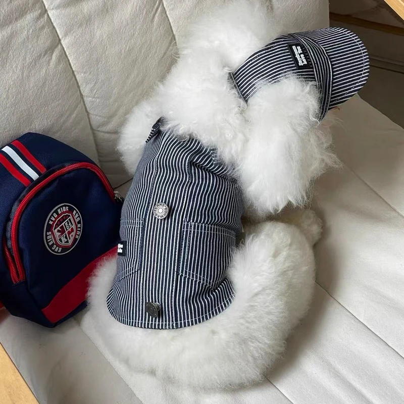 Ropa para mascotas estilo INS Kawaii, primavera y verano, arnés de Yogi maltés de Yorkshire, falda con tirantes vaqueros coreanos con sombrero para perros pequeños - imagen 4