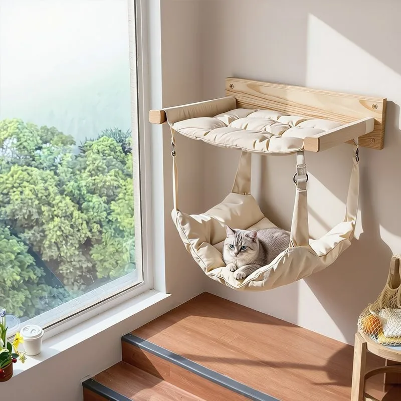 Hamaca colgante de pared para gatos con cojín suave desmontable - imagen 5
