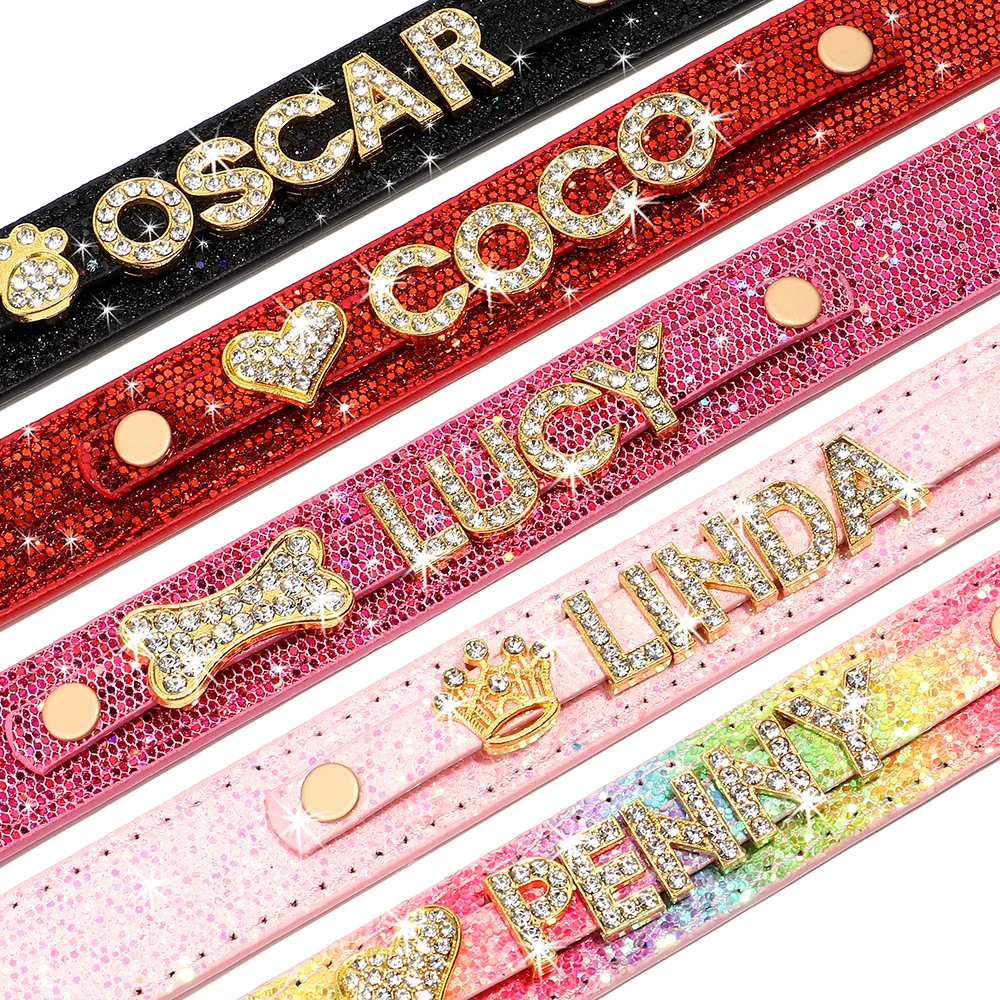 Collar de perro personalizado con diamantes de imitación ostentosos, collares con nombre para perros, Chihuahua, Pug, collares para gatos, nombre, letra, abalorio, accesorios para mascotas - imagen 5
