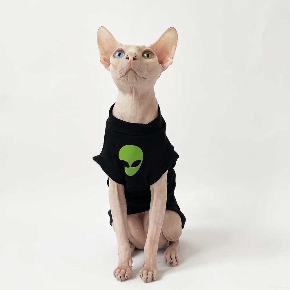 Cat Clothes for Sphynx Fashion Black Cotton Coat for Cat Striped Winter T-shirt For Devon Rex Soft cotton T-shirt Cat costume - imagen 2