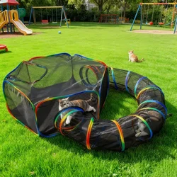 Tienda plegable y túnel para gatos – Parque de juego exterior portátil