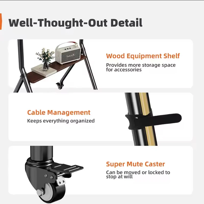 Carro de TV móvil Soporte de TV rodante con ruedas, soporte de TV de piso portátil ajustable en altura para 32-65 pulgadas máx. VESA 600x500 mm 50 kg - imagen 5