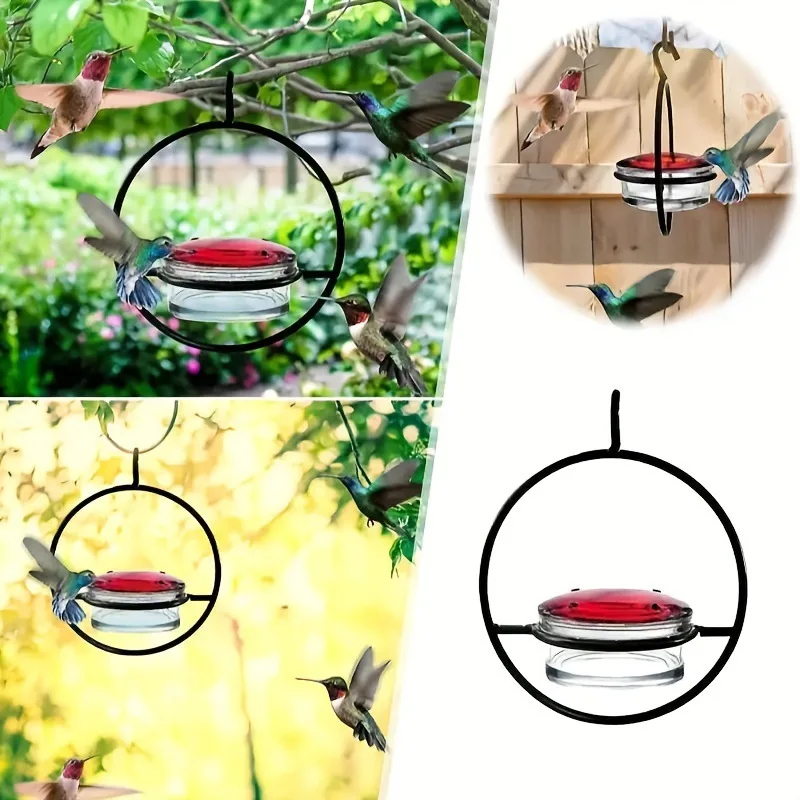 Bandeja alimentadora de colibríes con cuenco de plástico rojo, comedero para colibrí al aire libre, atrae pájaros para jardín exterior, patio trasero, terraza - imagen 4