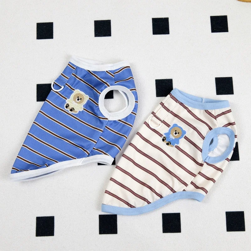 Chaleco a rayas para perros, ropa fina transpirable para perros, chaleco con estampado de oso para cachorros, camisa sin mangas a la moda para gatos, jerséis para mascotas, ropa para perros
