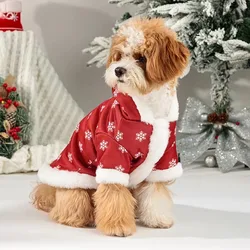 Traje cálido para mascotas para perros pequeños/medianos, abrigo navideño con copo de nieve para perros con capucha, chaqueta de invierno con forro de felpa,