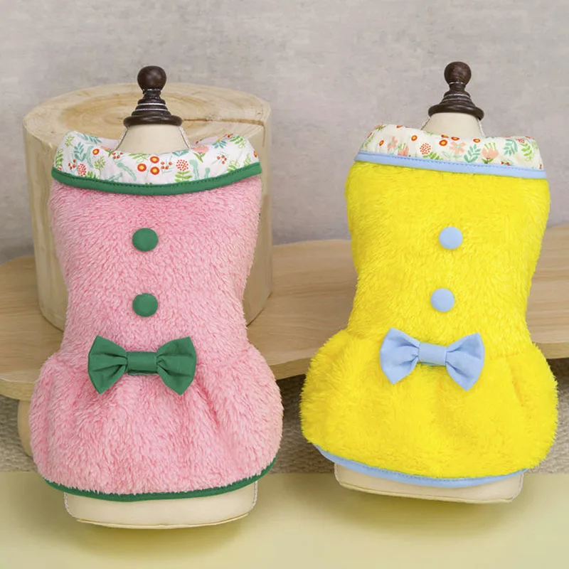 Vestido de lana de lujo abrigo de invierno rosa amarillo ropa cálida para perros pequeños Chihuahua Dachshund sin mangas vestidos con capucha traje - imagen 4