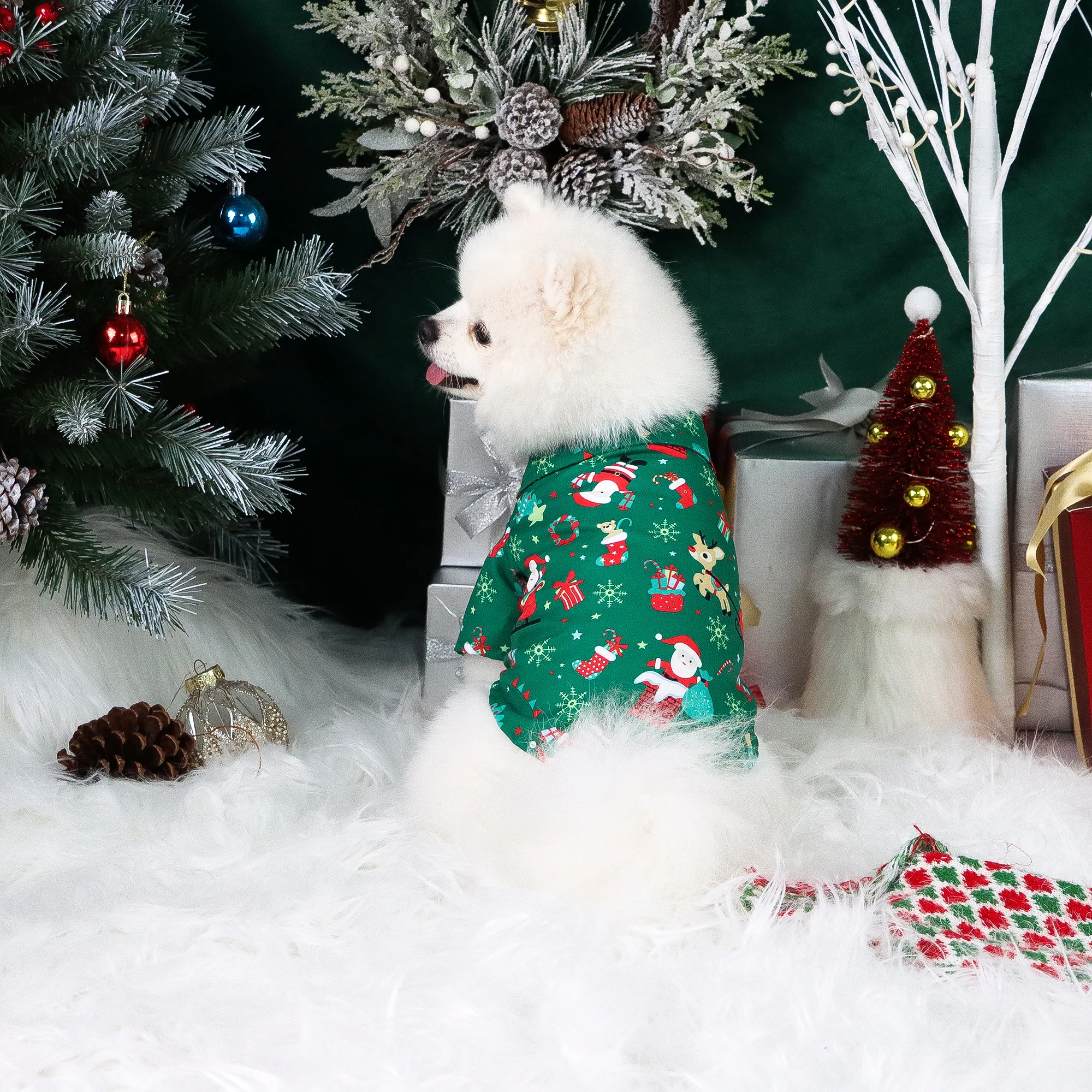 Dog Christmas Clothes for Small Dogs Shirt Santa Claus and ElkPrinted Costume Puppy Pajama with Snow and Gift Box Pattern Doggie - imagen 5