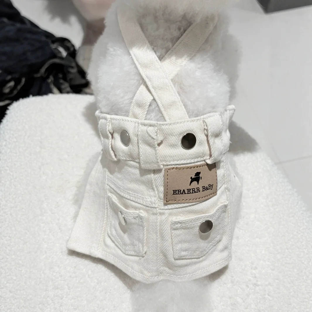 Falda con tirantes de primavera para mascotas, pantalones con tirantes de vaquero, vestido de Color sólido, ropa para perros de oso de peluche para perros pequeños, ropa para cachorros - imagen 4