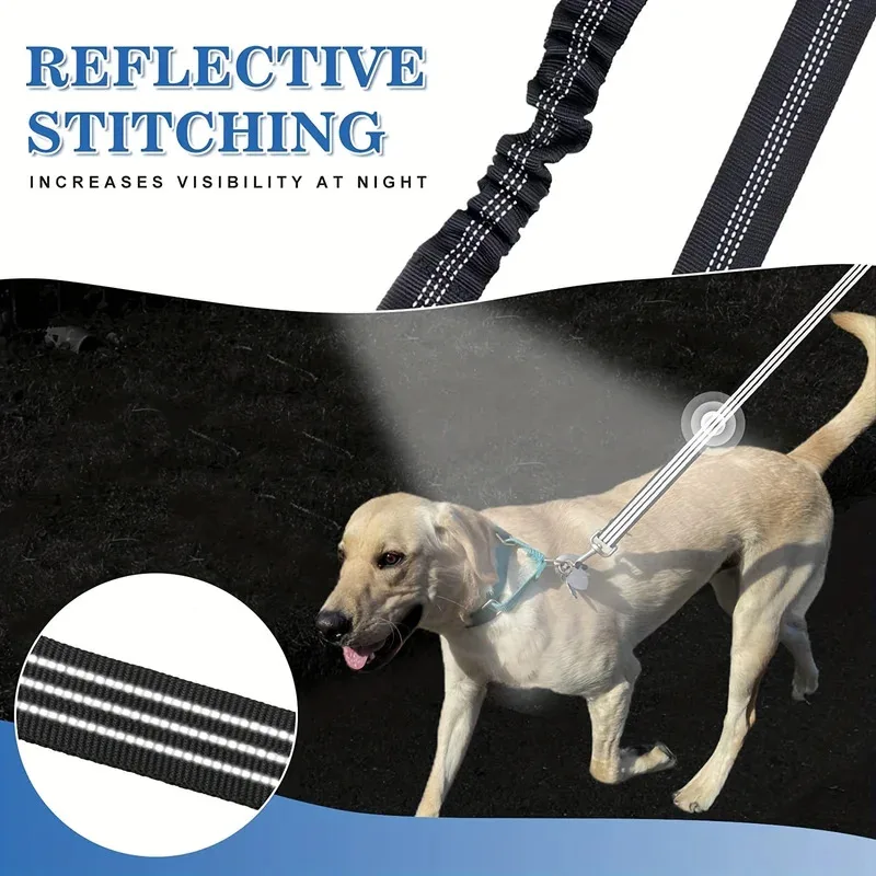 Correas dobles para perros, acoplador de correa para perros sin enredos, cómoda mina elástica reflectante que absorbe los golpes para seguridad nocturna - imagen 4