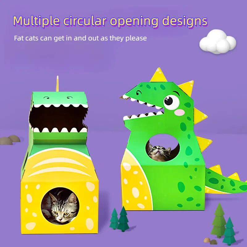 Dinosaur Cardboard Cat House with Scratcher unique design cat scratching house cat bed scratching mat - imagen 2