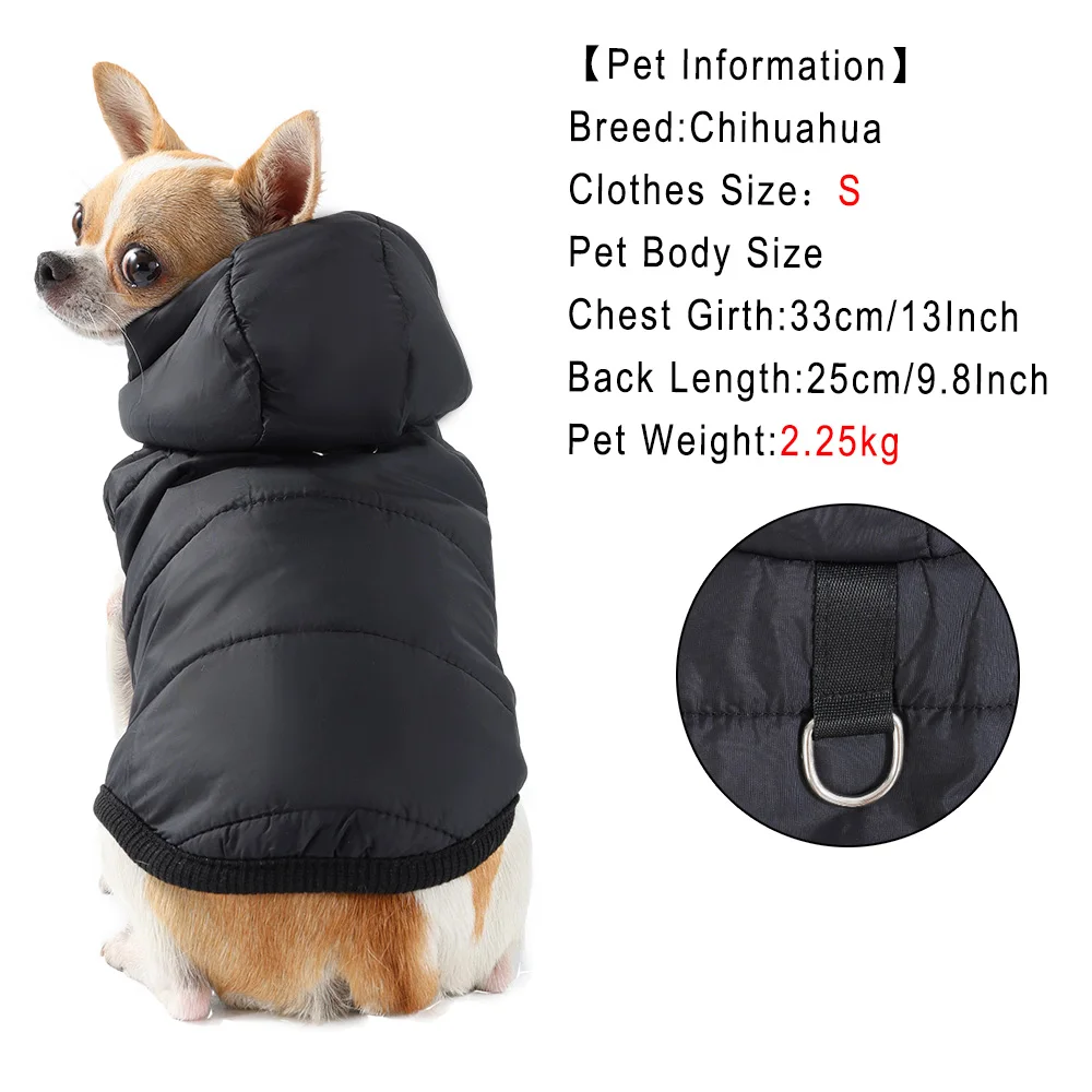 Sudaderas con capucha cálidas de invierno para perros pequeños y medianos, chaqueta para mascotas, abrigo grueso para mascotas, disfraz para cachorros al aire libre a prueba de viento, Parka para Chihuahua y Pug - imagen 5