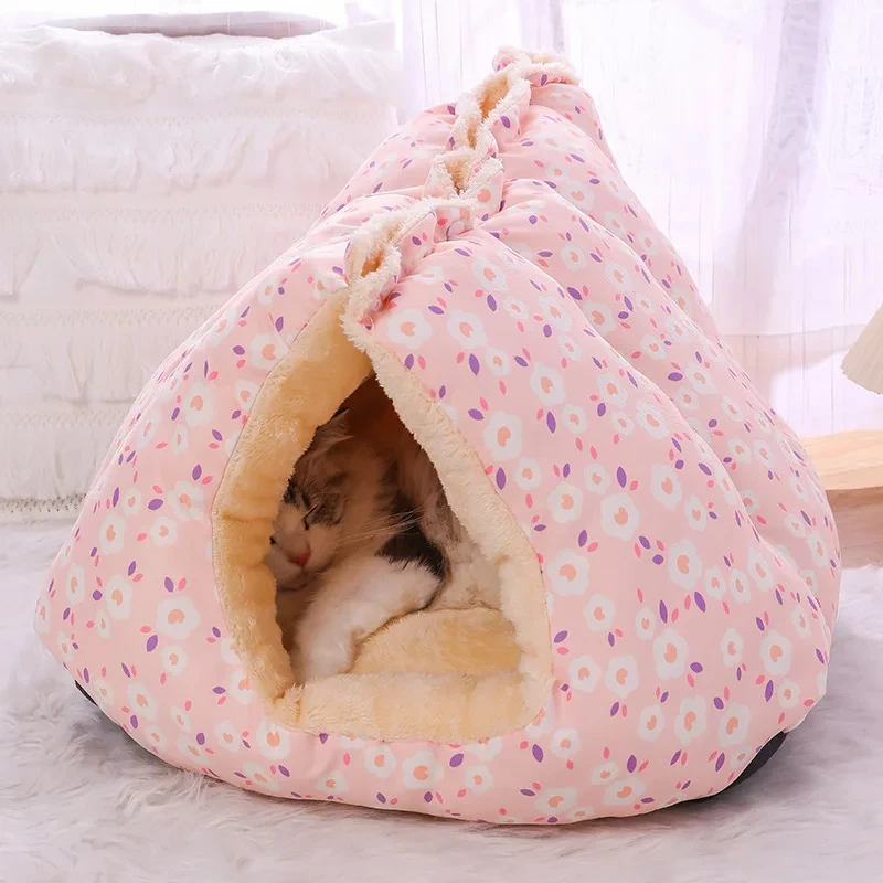 Cama cálida y bonita para gatos, perrera pequeña para perros, casa gruesa de invierno, saco de dormir para cachorros, cama para gatos de peluche súper suave, cojín para mascotas - imagen 2
